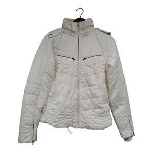 PrAna Powder Parka Hooded Puffer Coat Jacket White Cream Gorpcore Womens Sz M